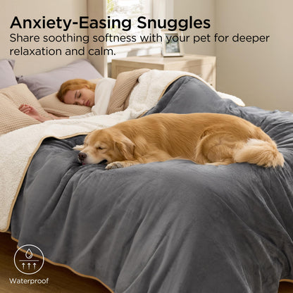 Bedsure Waterproof Blanket for Bed King Size- Sherpa Fleece Bed