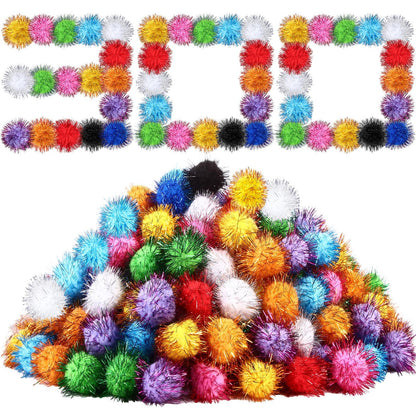 Poen 300 Pieces Cat Toy Fuzzy Balls Assorted Color Pom Pom Balls