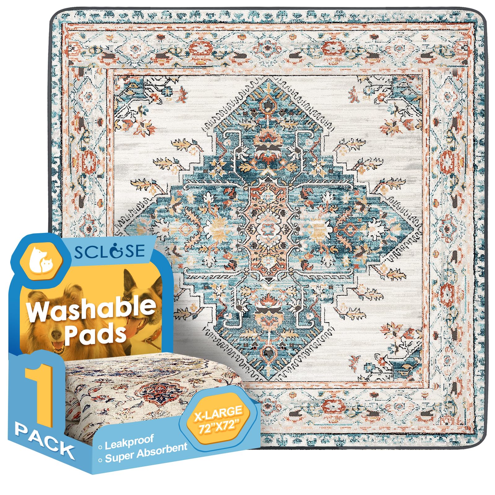 SCLOSE Washable Pee Pad for Dogs Extra Large, 72" x 72" Reusable Mat