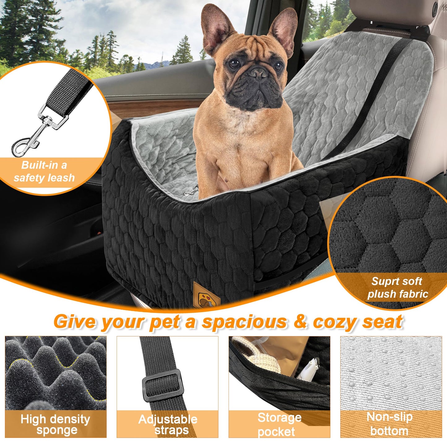 Dog Car Seat for Small/Medium Dogs, Memory Foam Dog Booster Seat