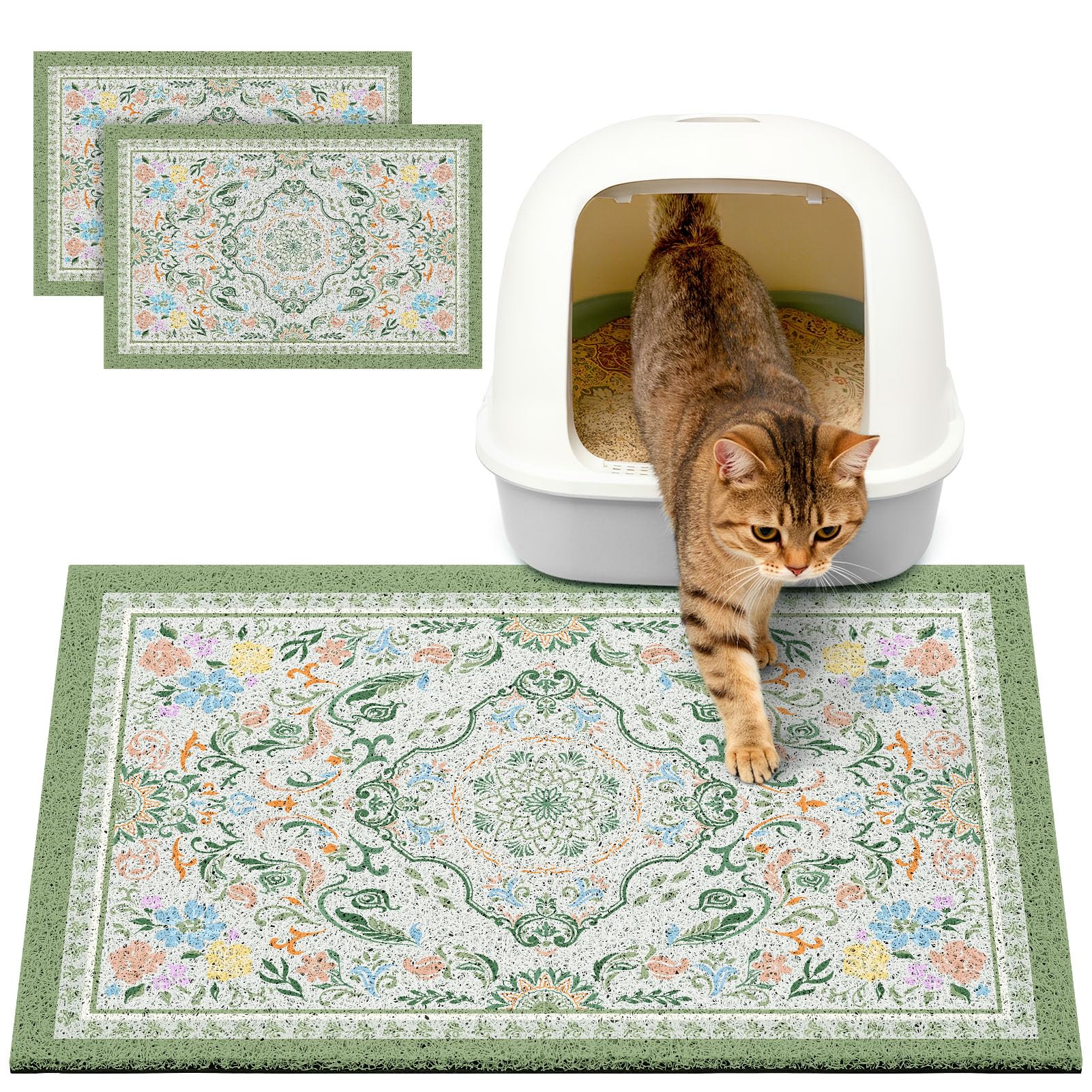Glittme 2PCS Cat Litter Mat with Non-Slip Bottom Litter Box Mat Mat