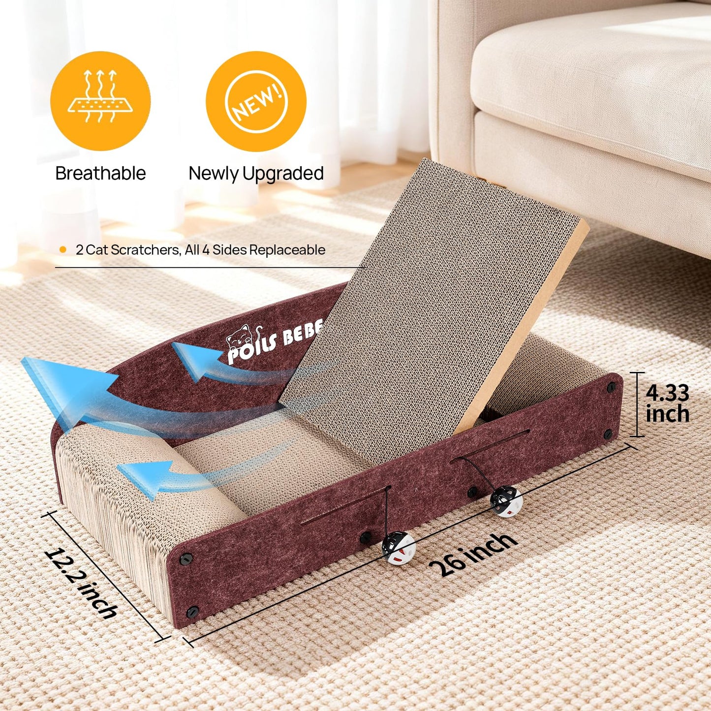Poils Bebe Sofa Cat Scratcher, Small Cat Scratcher Cardboard Furniture