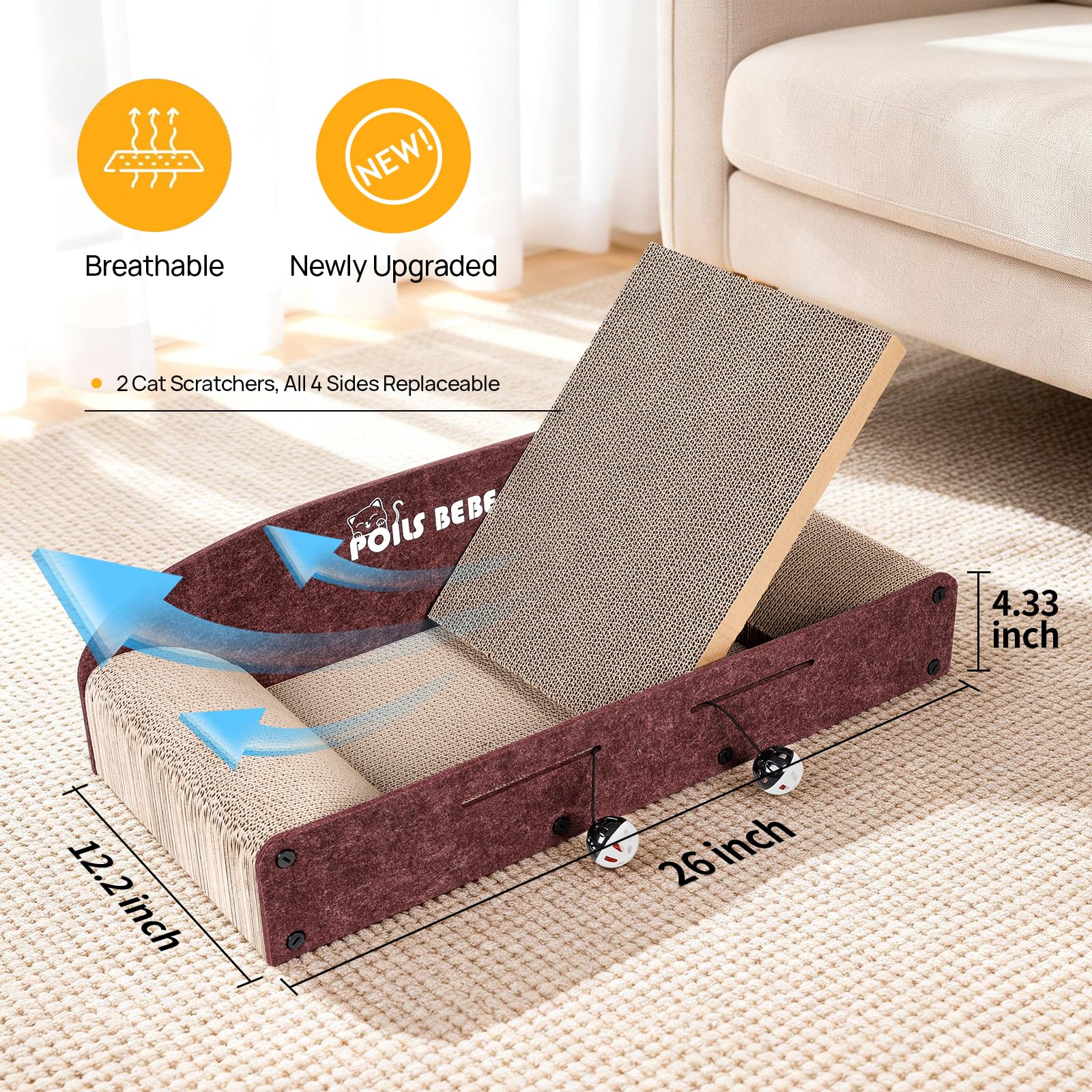 Poils Bebe Sofa Cat Scratcher, Small Cat Scratcher Cardboard Furniture