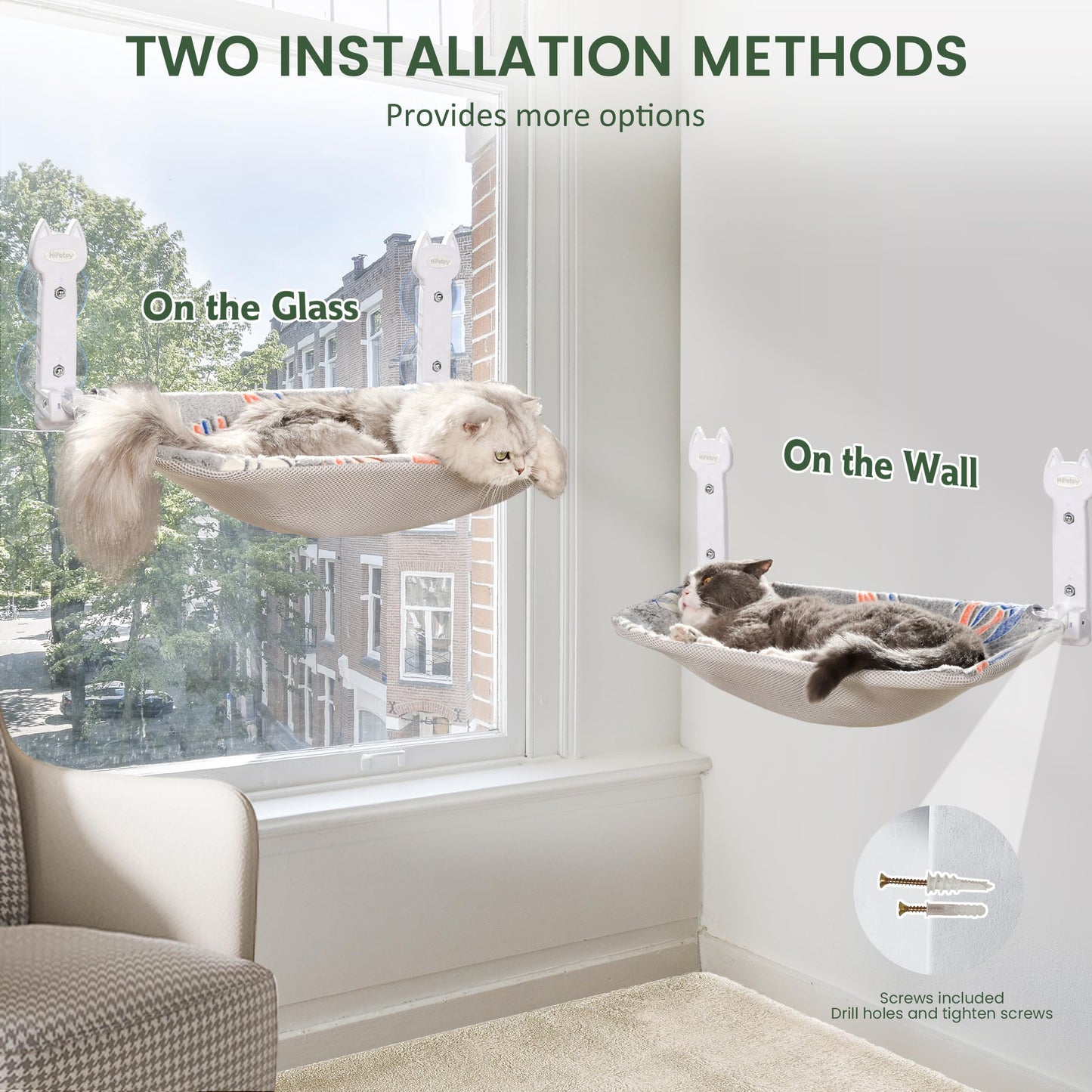 HiPetpy 2 Pack Cat Window Perch, Glow in The Foldable Cat Hammock Bed