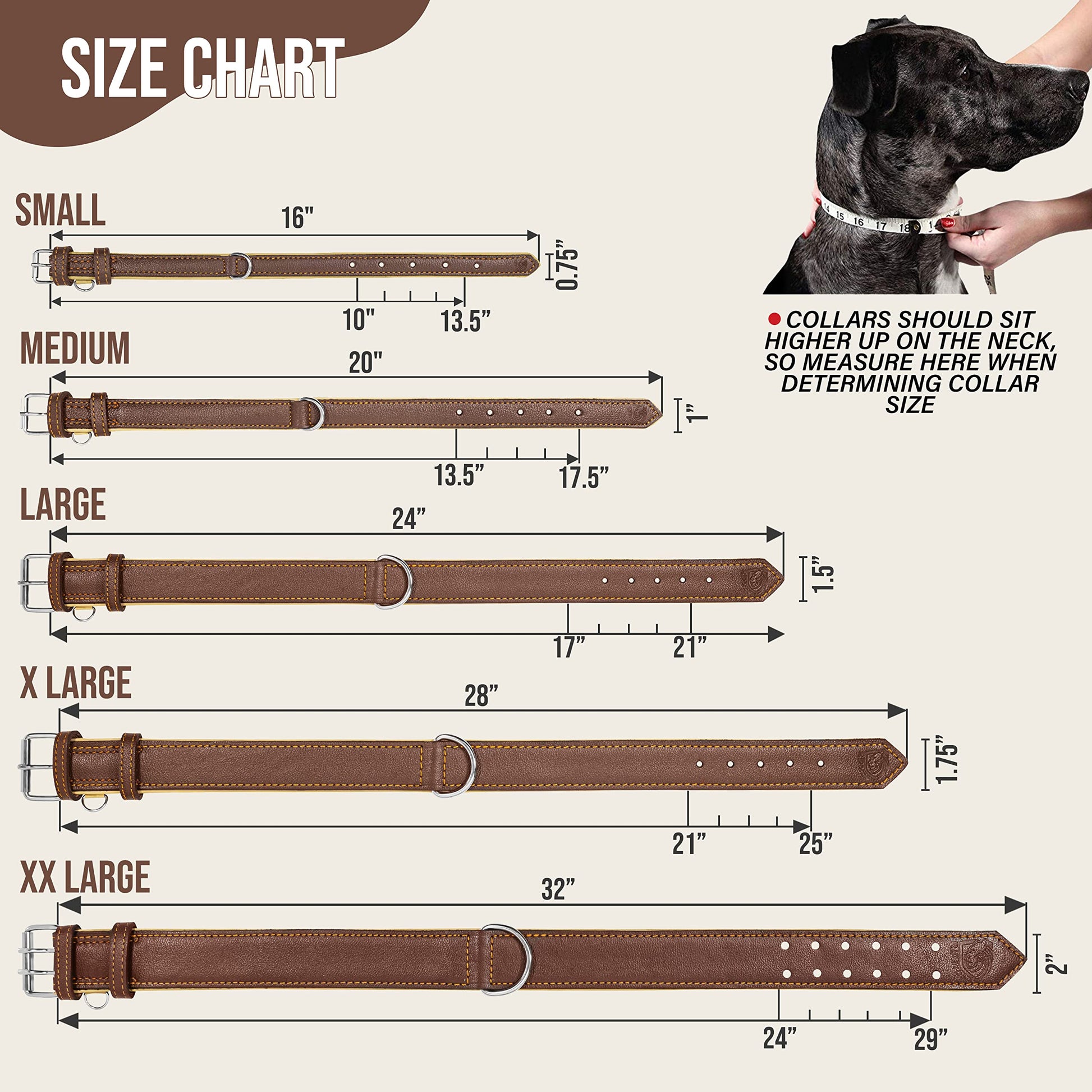 Riparo Adjustable Leather Dog Collar Heavy Duty Wide Dog Collar
