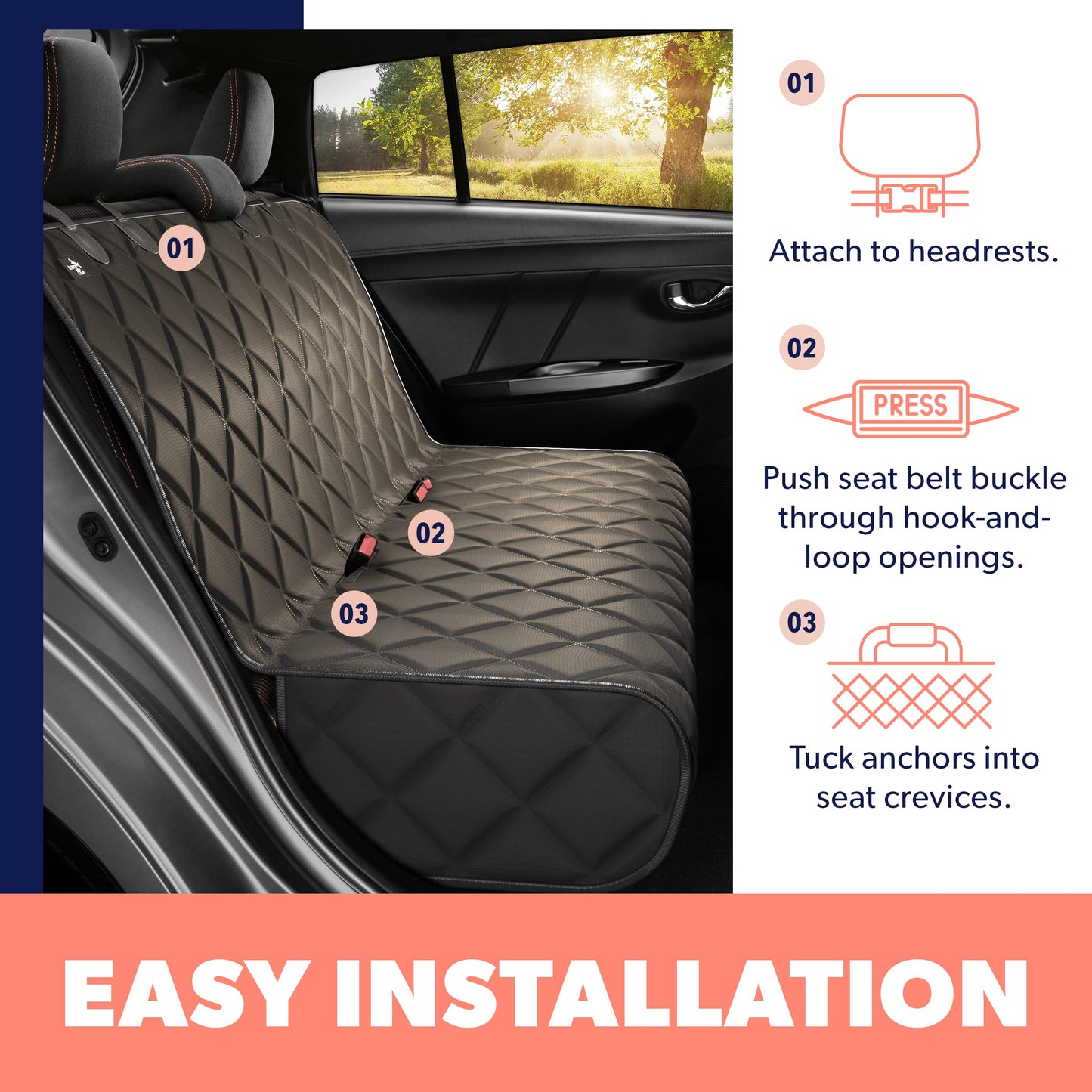 Active Pets Car Rear Seat Cover for Dogs, Durable Waterproof Seat