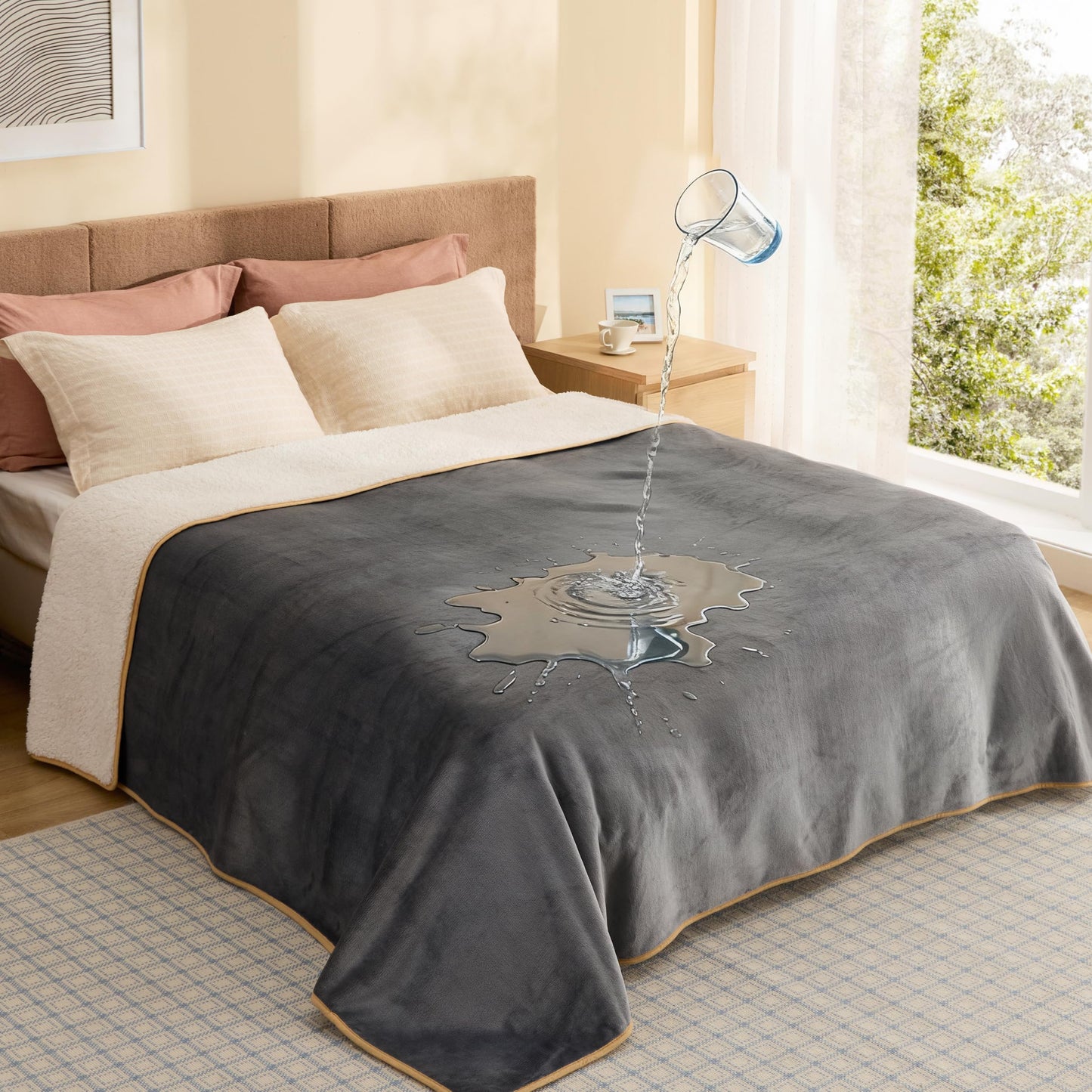 Bedsure Waterproof Blanket for Bed King Size- Sherpa Fleece Bed