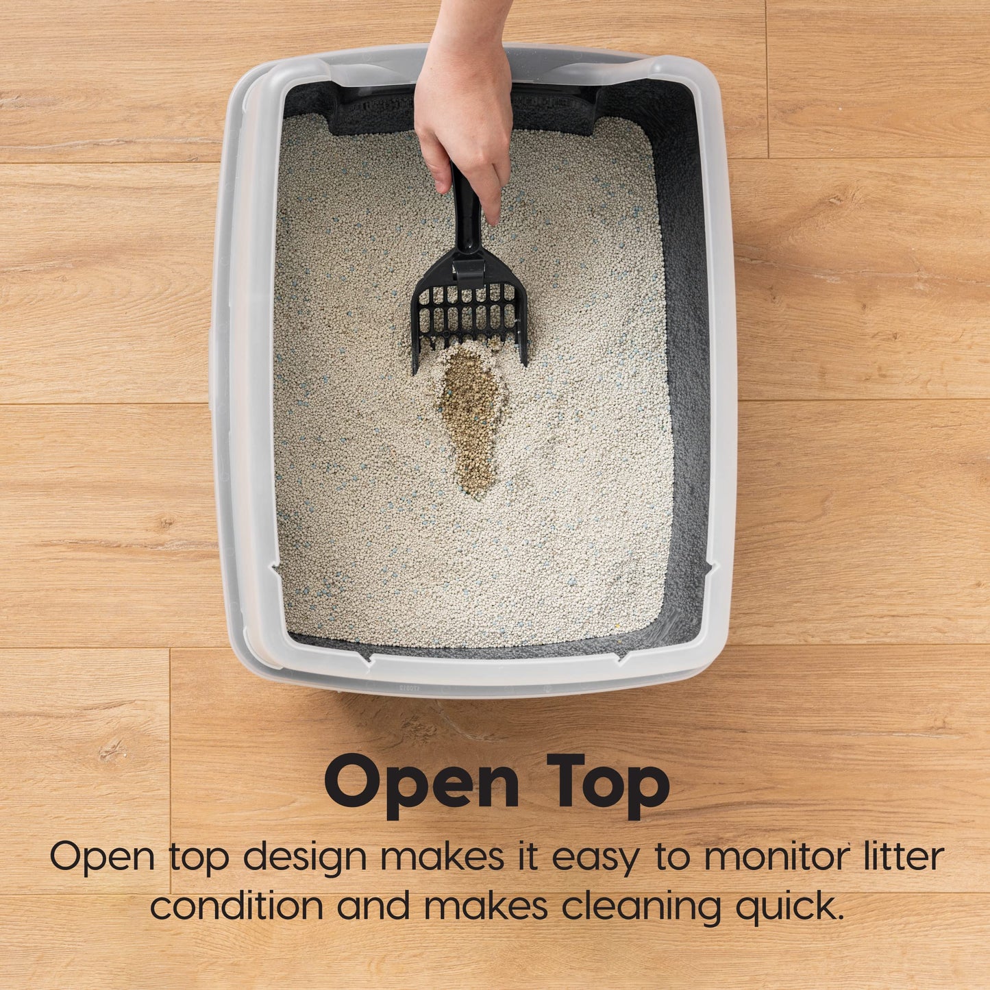 IRIS USA Cat Litter Box Large Open Top with High Sided Walls Tall Box