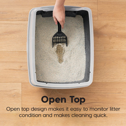 IRIS USA Cat Litter Box Large Open Top with High Sided Walls Tall Box