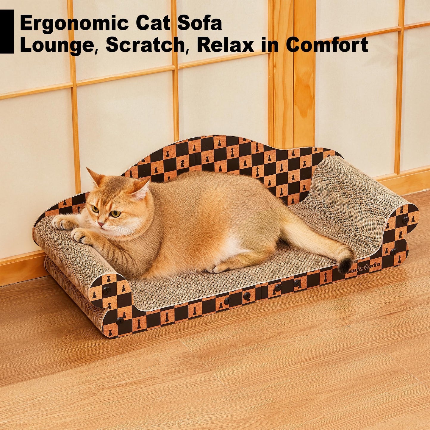 Markarbarka Cat Couch Scratcher, Large Cardboard Box with Couch