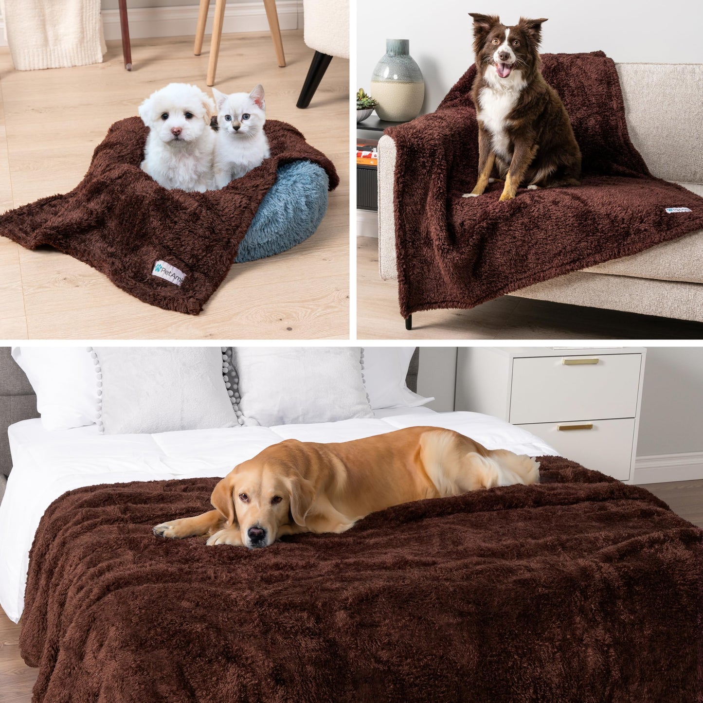 PetAmi Fluffy Waterproof Dog Blanket for Bed Large Dogs, Soft Crate