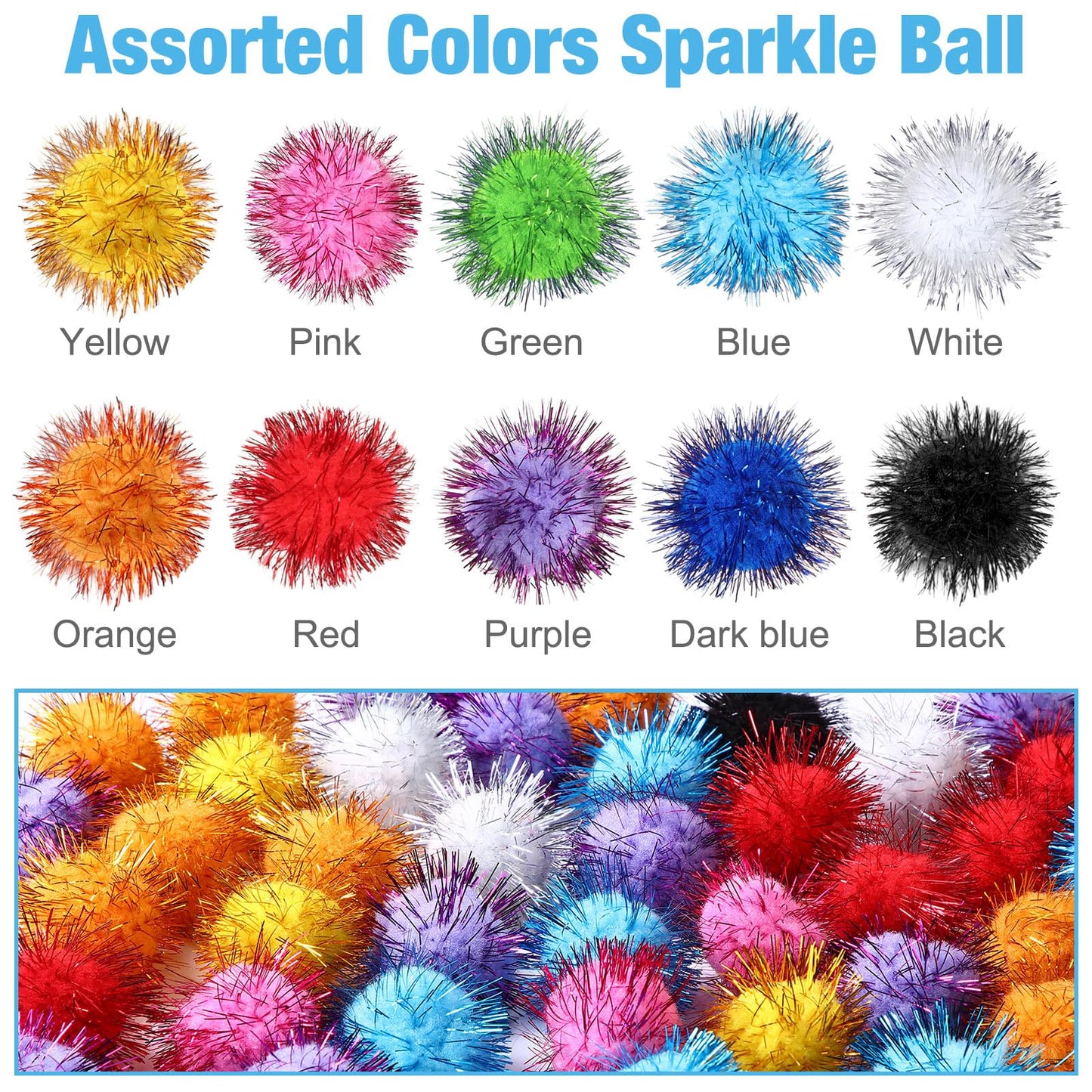 Poen 300 Pieces Cat Toy Fuzzy Balls Assorted Color Pom Pom Balls