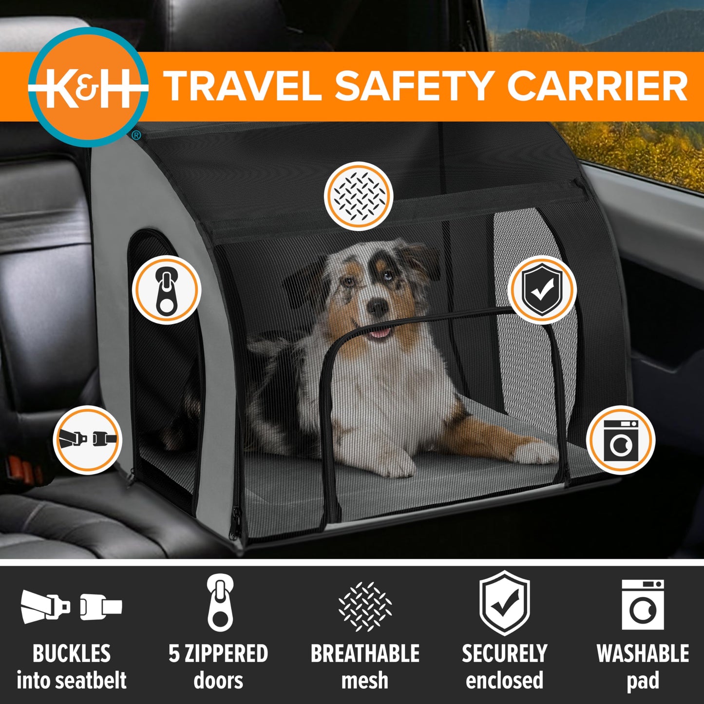 K&H Pet Products Enclosed Large Dog Car Seat, Travel Safety Carrier
