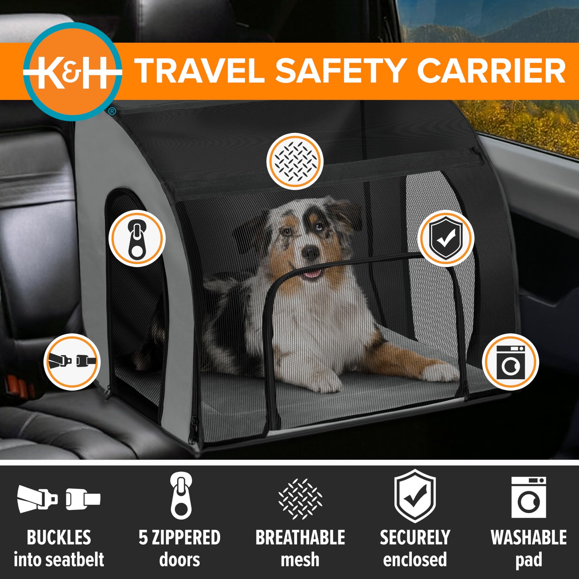 K&H Pet Products Enclosed Large Dog Car Seat, Travel Safety Carrier