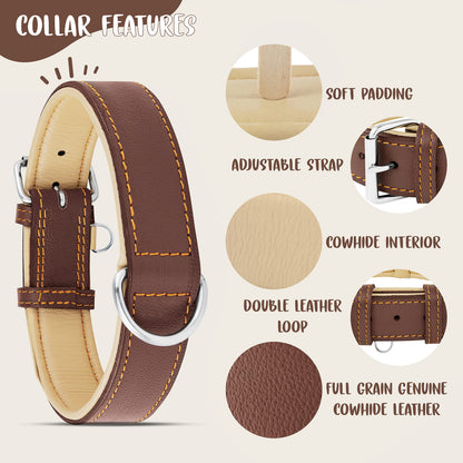 Riparo Adjustable Leather Dog Collar Heavy Duty Wide Dog Collar