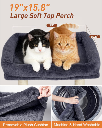 KinoTail Cat Tree with Large Top Perch Bed (19"×15.8"), Tower