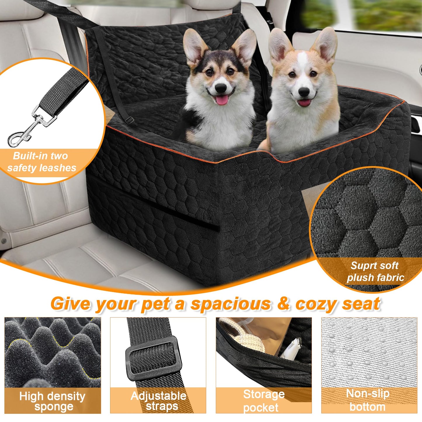 Dog Car Seat for Medium/Large Dog Booster Seat Under or 2 Seat