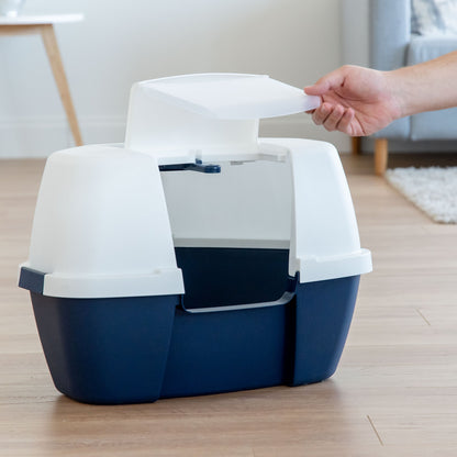 IRIS USA Cat Litter Box Enclosed Corner Litter Box with Scoop, Tray