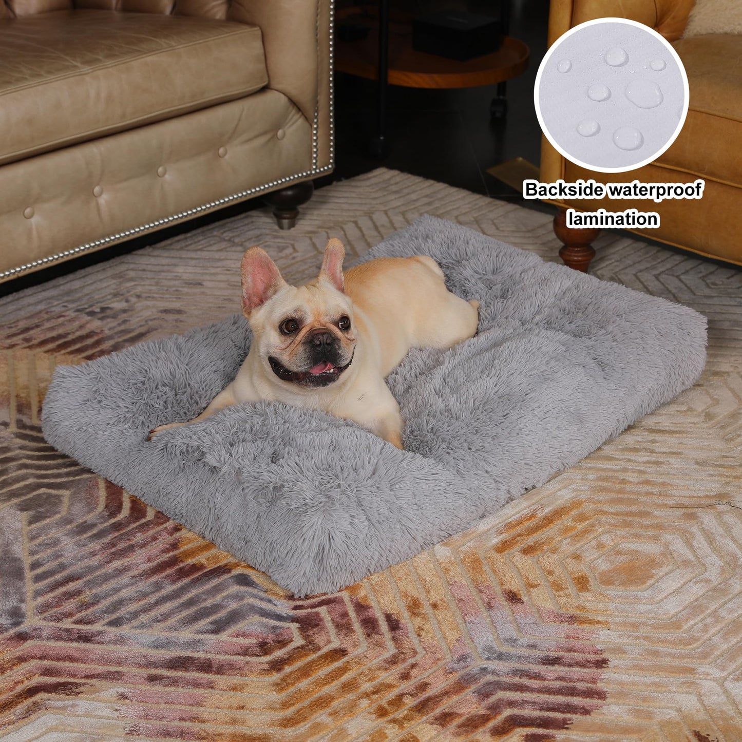 Bedfolks Plush Dog Crate Pad, Washable Dog Kennel Bed, x21" Bed
