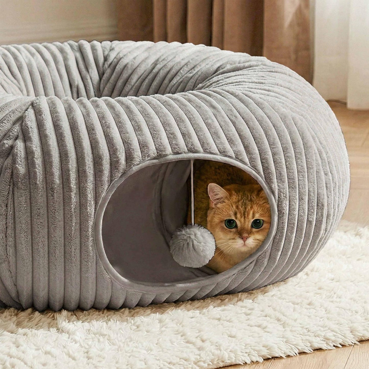 MOYMO Cat Tunnel Bed for Indoor Cats, Peekaboo Cat Cave Bed,Soft Bed