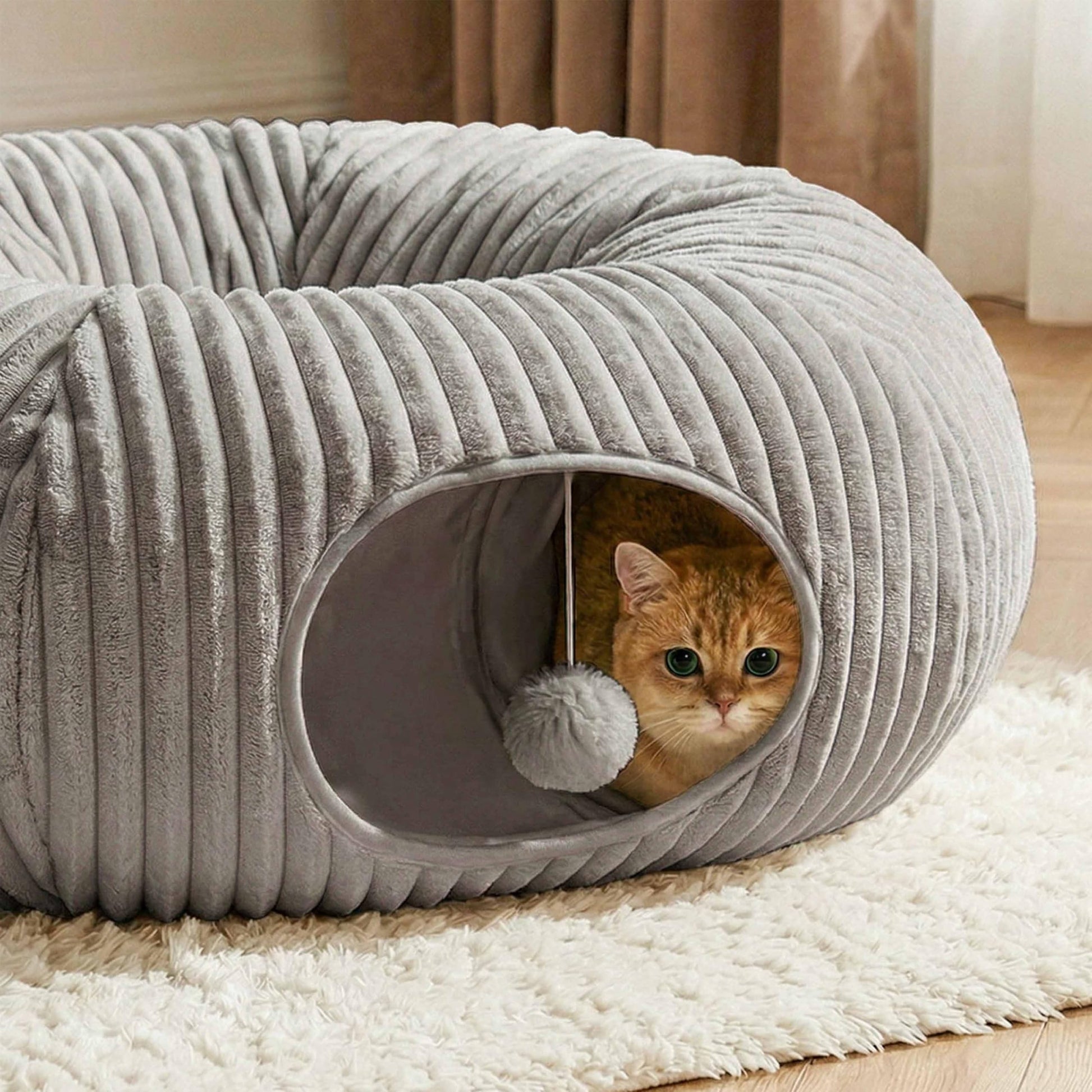 MOYMO Cat Tunnel Bed for Indoor Cats, Peekaboo Cat Cave Bed,Soft Bed