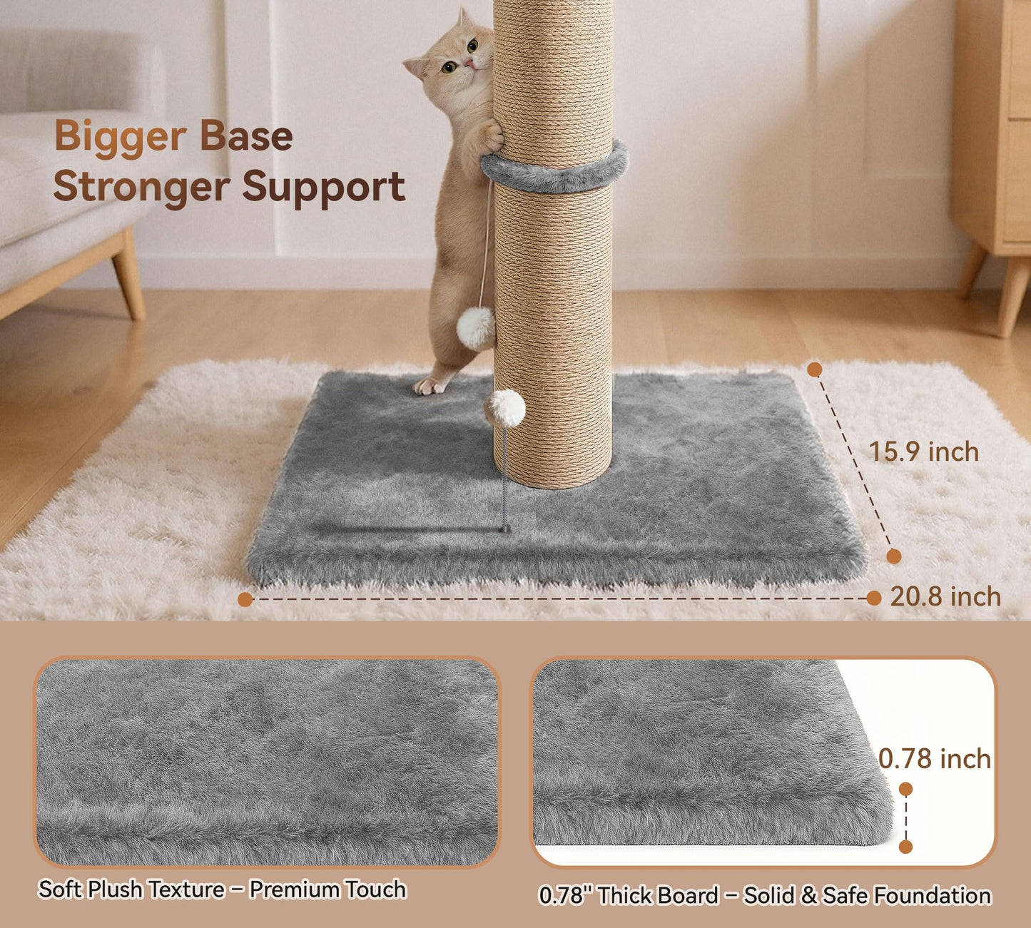 PELUOMOZ 5-Inch Thick Sisal Cat Scratching Post, 36" Tall Cat Tower