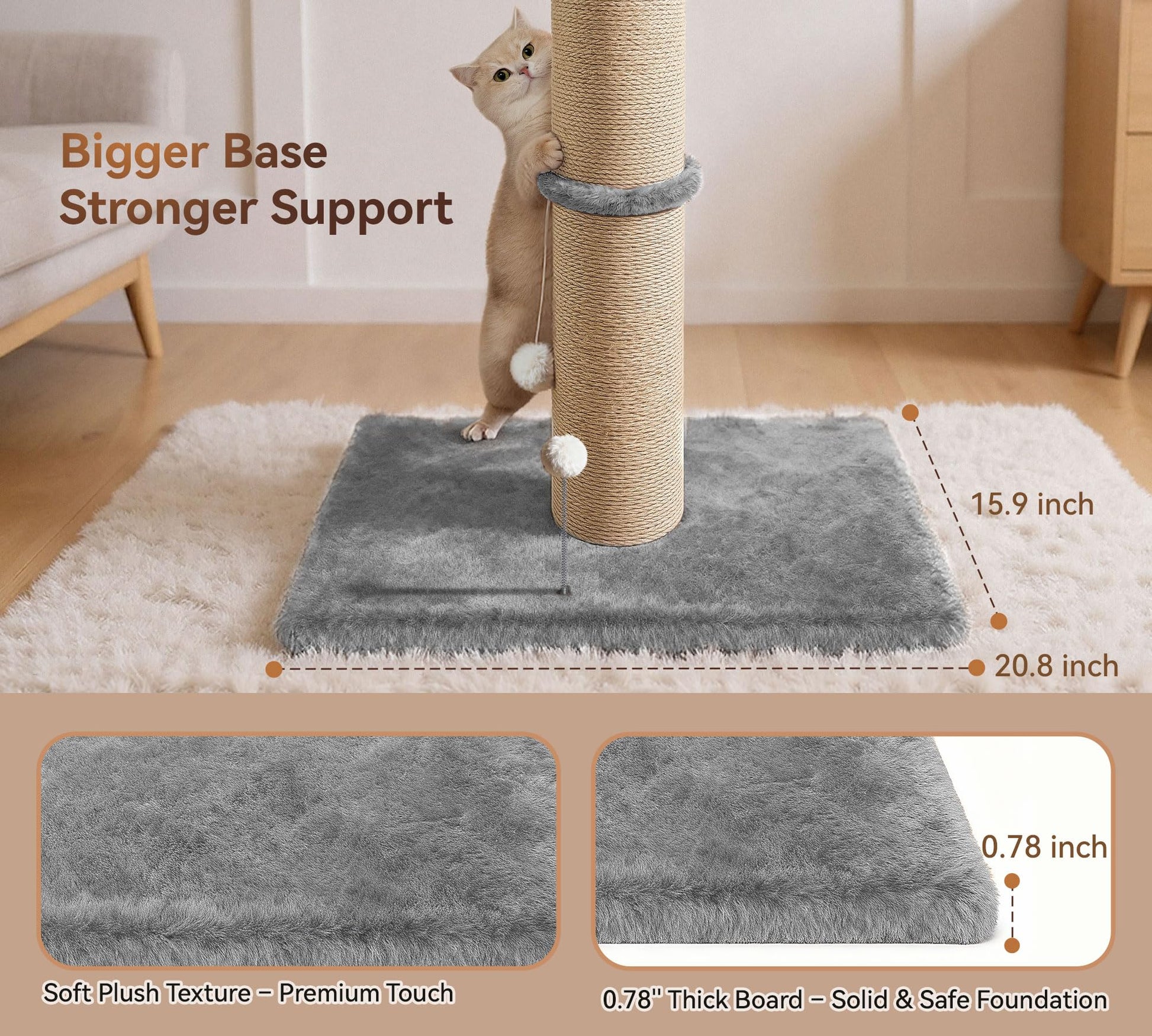 PELUOMOZ 5-Inch Thick Sisal Cat Scratching Post, 36" Tall Cat Tower