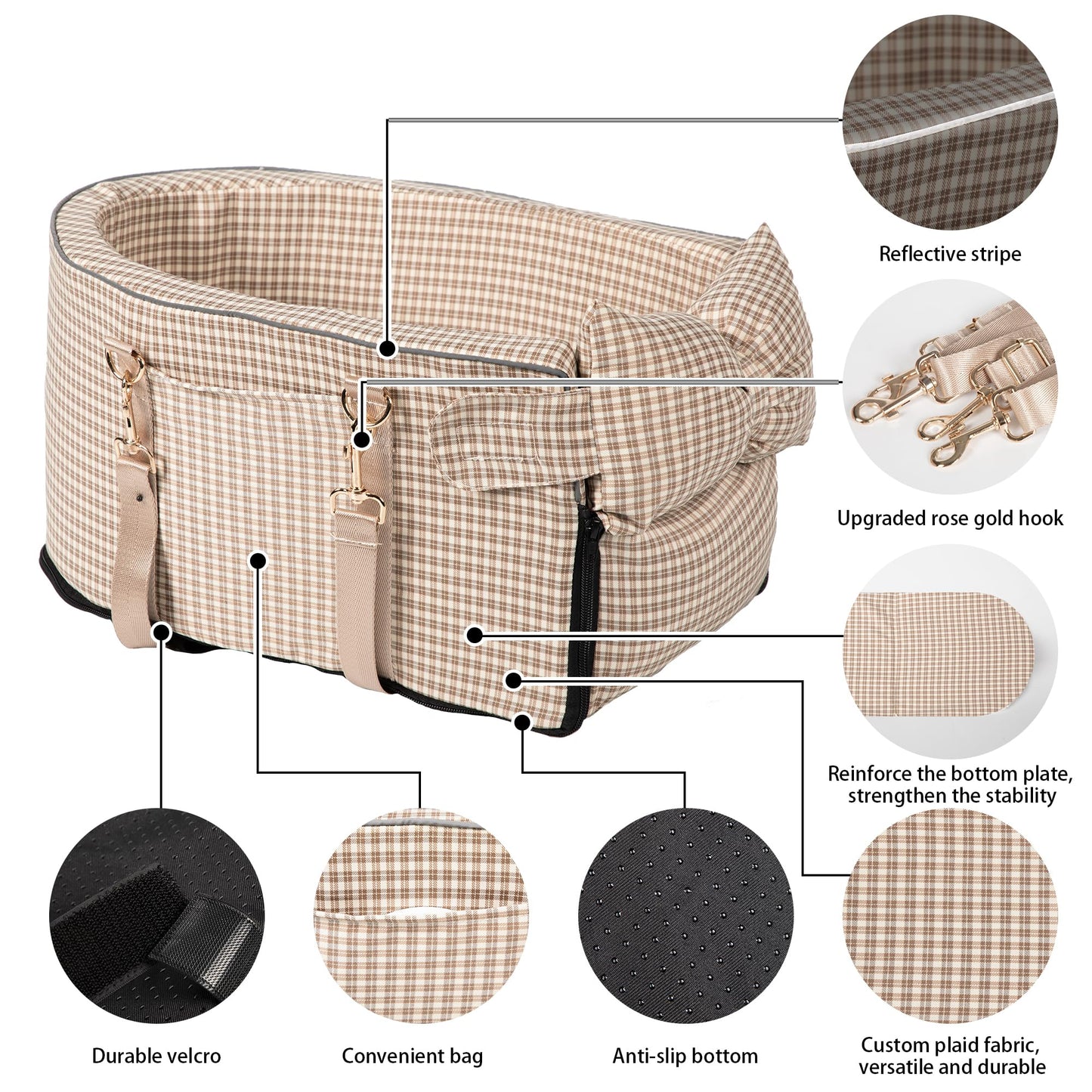 Center Console Dog Car Seat for Small Dog Removable Pet Car Seat