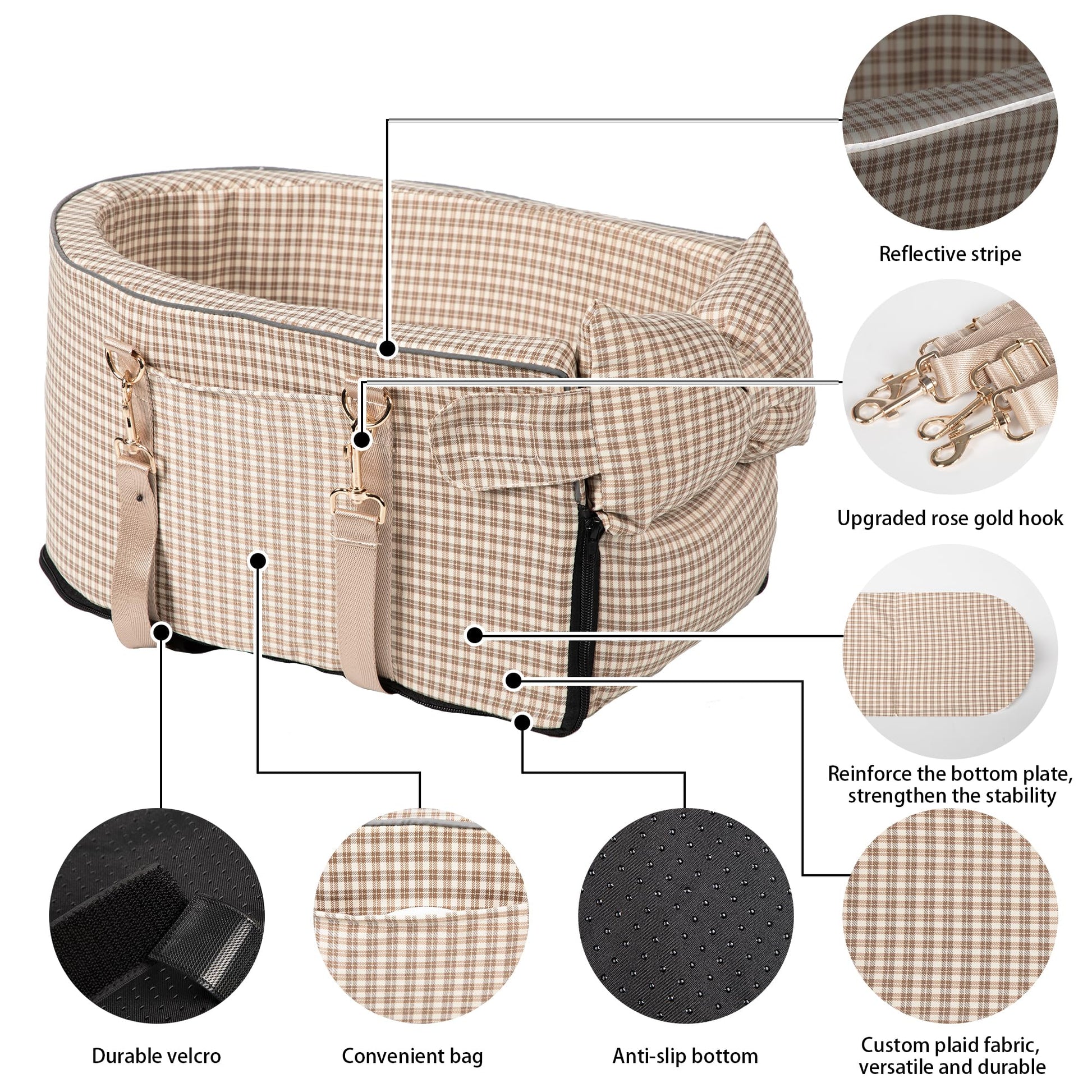 Center Console Dog Car Seat for Small Dog Removable Pet Car Seat