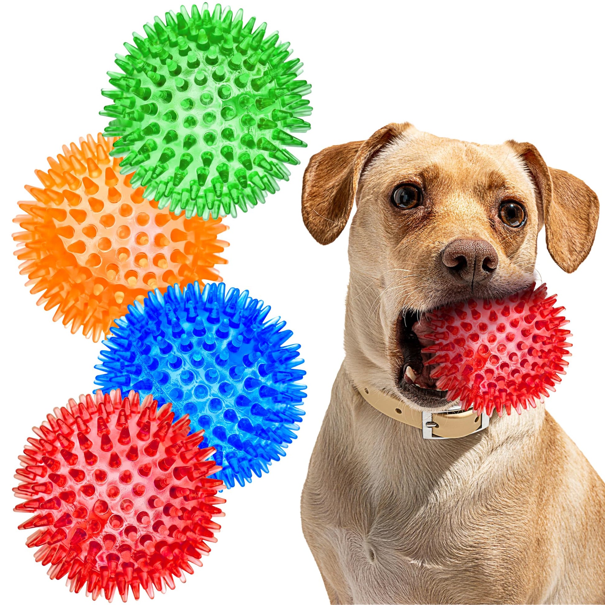 SHARLOVY 3'' Squeaky Balls for Small Dogs, 4 Colors Spiky Dog Balls