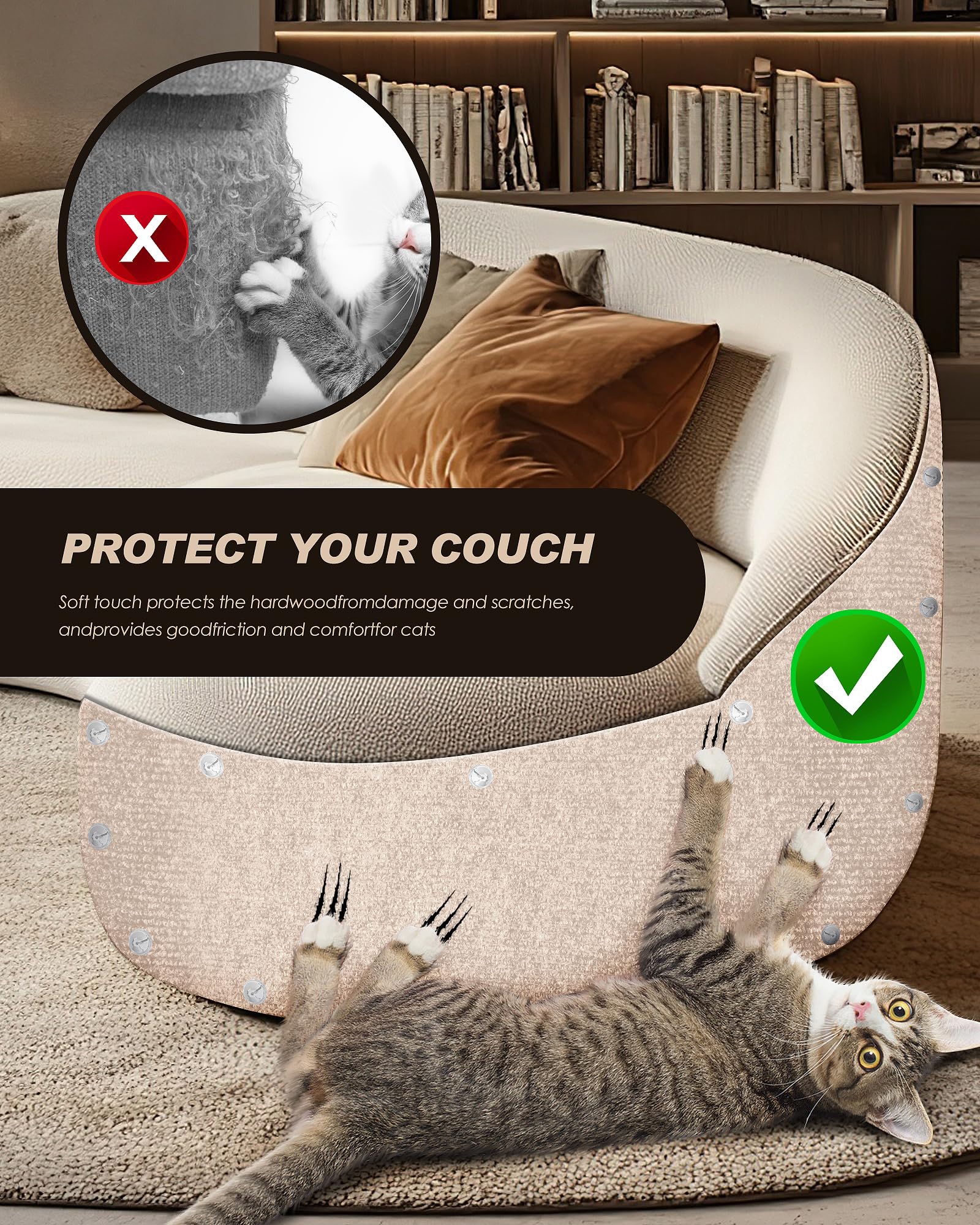Cat Scratch Furniture Protector, Trimmable Self-Adhesive Carpet, Tower