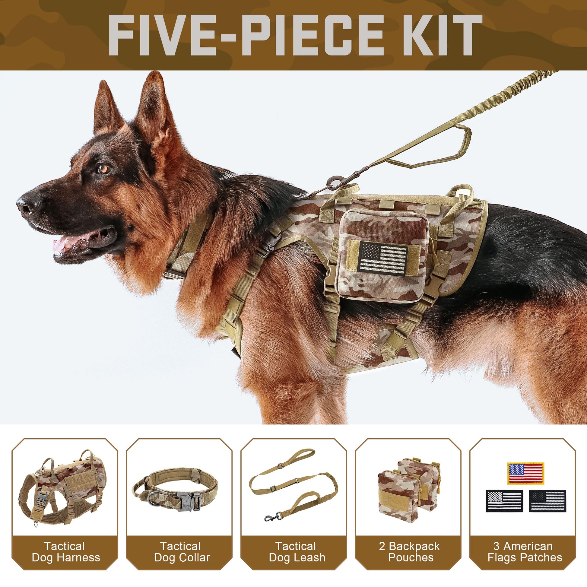 Forestpaw Tactical Dog Harness Tactical Dog Collar with Bungee Leash
