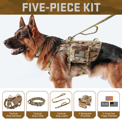 Forestpaw Tactical Dog Harness Tactical Dog Collar with Bungee Leash