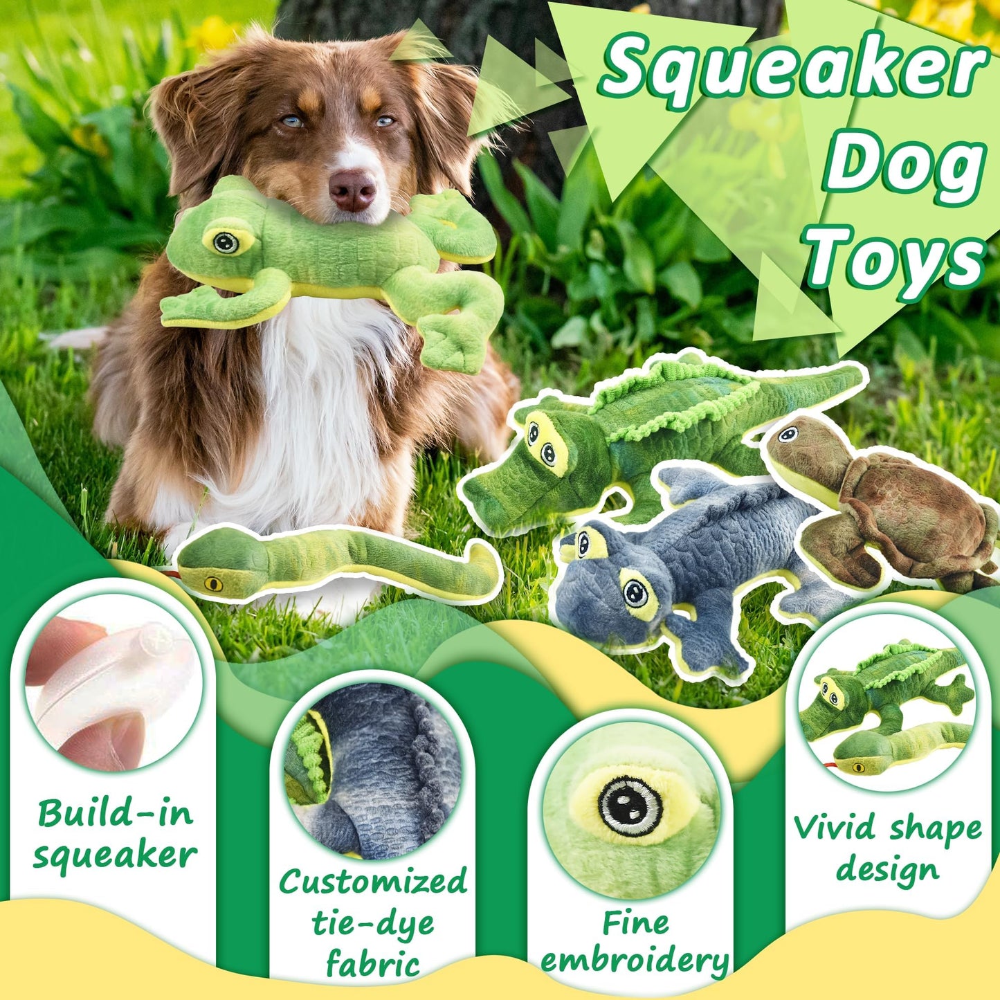 LECHONG Stuffed Animal Dog Toys, 5 Pack Tough Squeaky Dog Toys, Plush