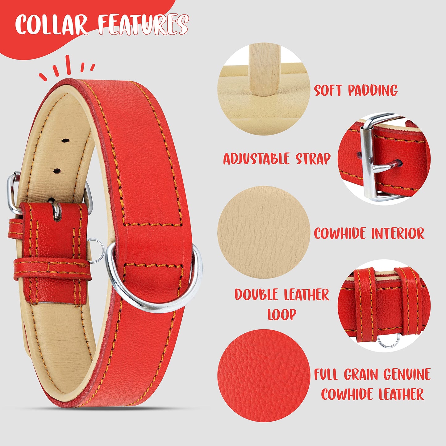 Riparo Leather Dog Collar Heavy Duty Wide Dog Collar