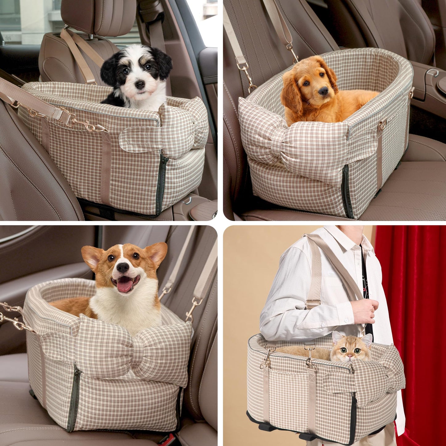Center Console Dog Car Seat for Small Dog Removable Pet Car Seat