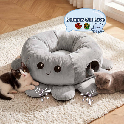VIEFIN Cat Tunnel Bed for Indoor Cats, Peekaboo Cat Cave Bed with Bed