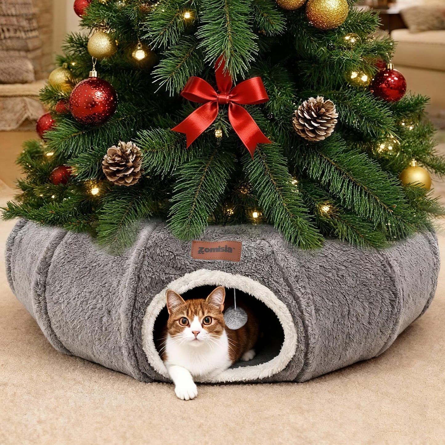 ZOMISA Cat Tunnel Bed for Indoor Cats, Cute Cat Donut Toy Tunnel