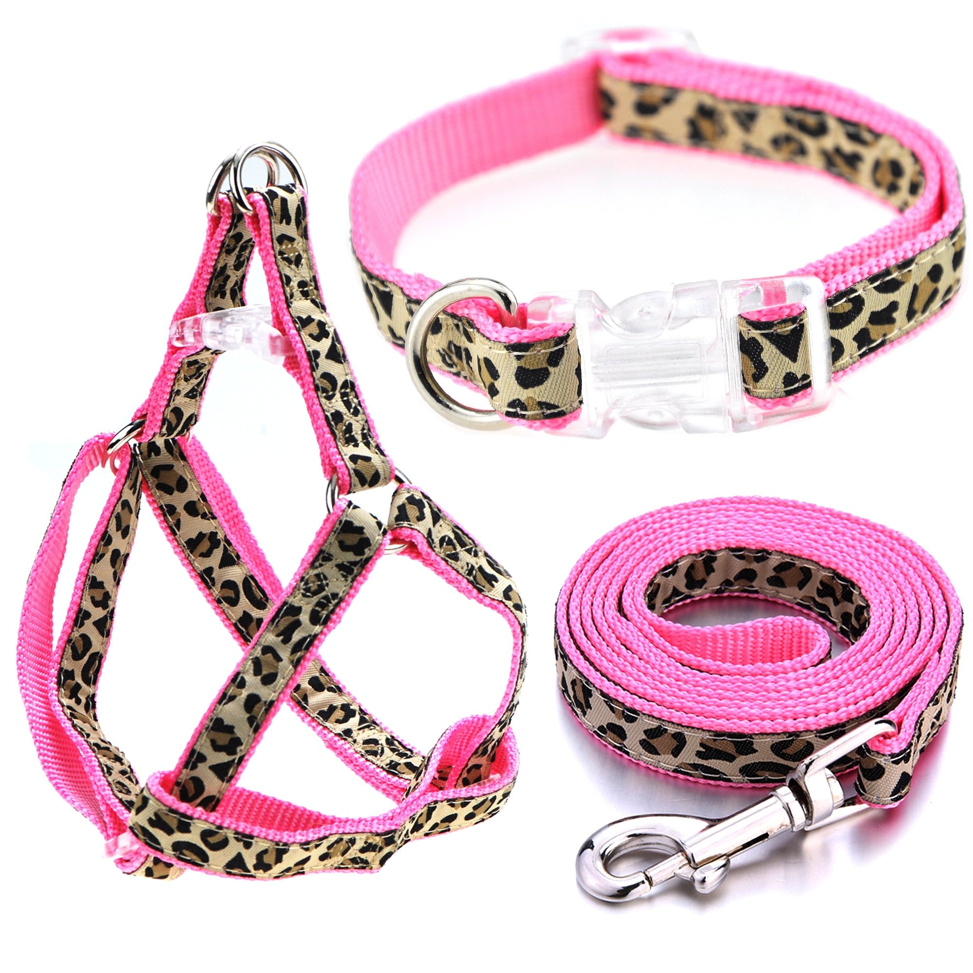 Mile High Life Leopard Dog Harness Collar Leash Set, Adjustable Collar