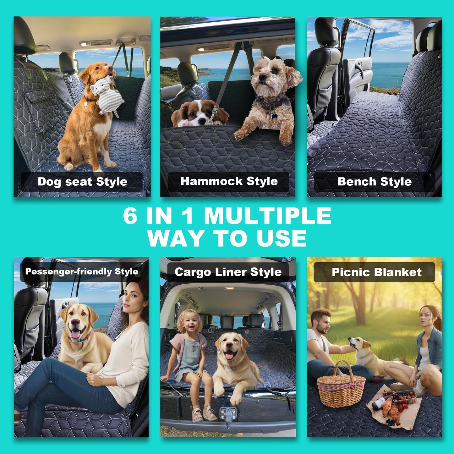 Dog Seat Covers for Back Seat,Pet Hammock for Cars, Waterproof Seat