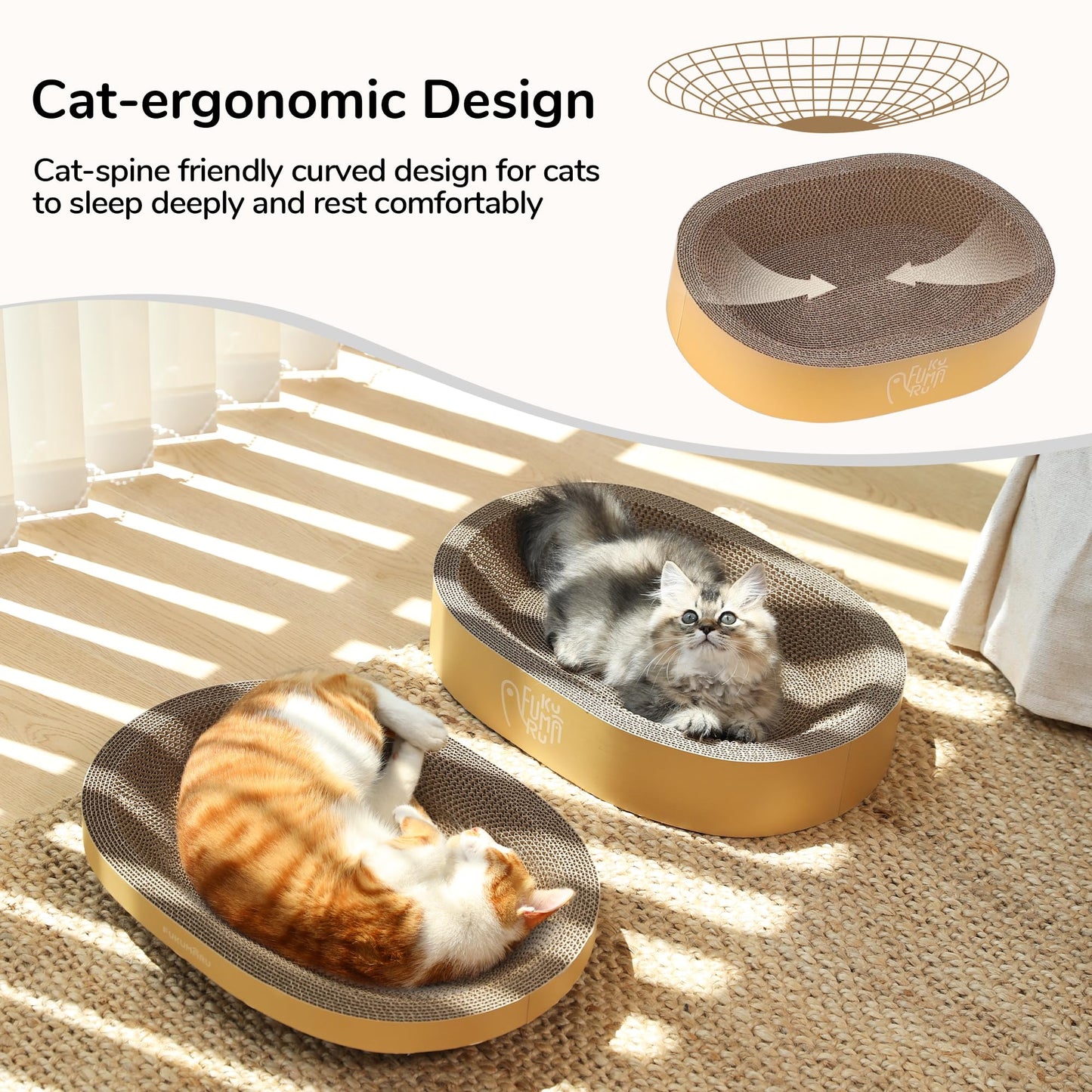 FUKUMARU 3PCS Cardboard Cat Scratcher Bed, Durable Oval Cat Bed