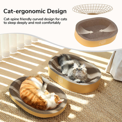 FUKUMARU 3PCS Cardboard Cat Scratcher Bed, Durable Oval Cat Bed
