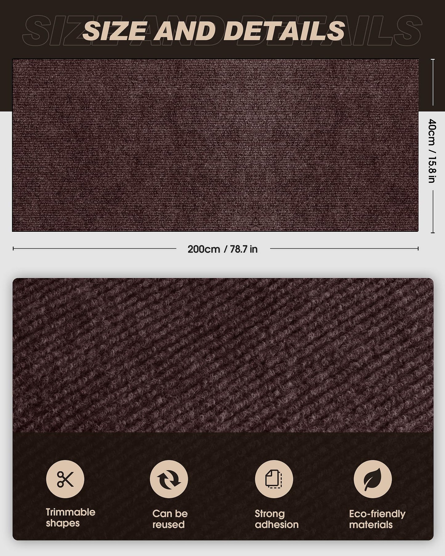 VIVOYAN x15.8" Cat Scratch Mat,Trimmable Self-Adhesive Carpet,DIY Pads