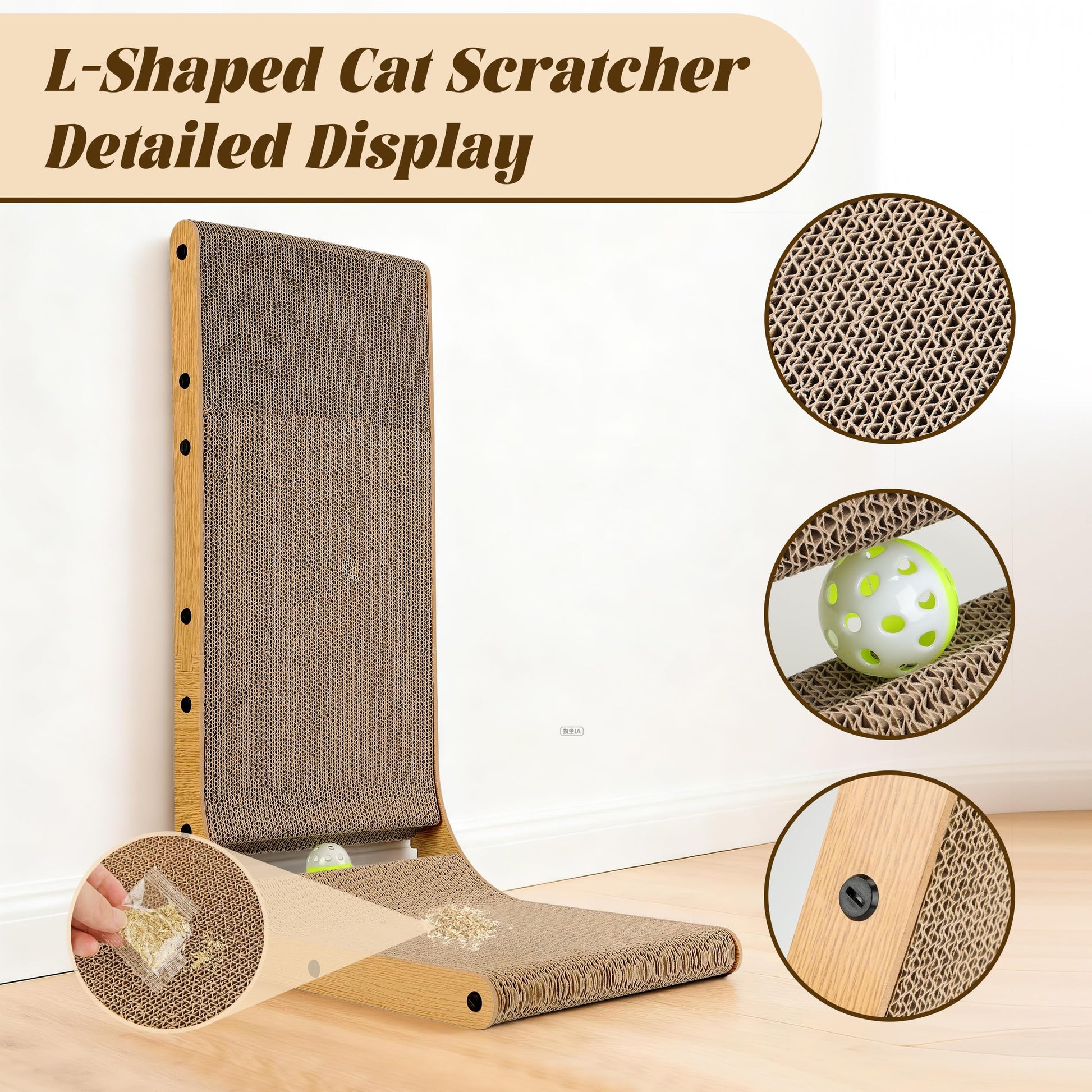 PatiencET L Shape Cat Scratcher, Cardboard Scratch Pad for Indoor Pad