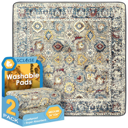 SCLOSE Washable Pee Pad for Dogs 2 Pack, 36" x 36" Reusable Puppy Mat