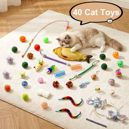 MOYMO Cat Tunnel Bed with 40 Pcs Interactive Cat Toys, Cat Tube Bed