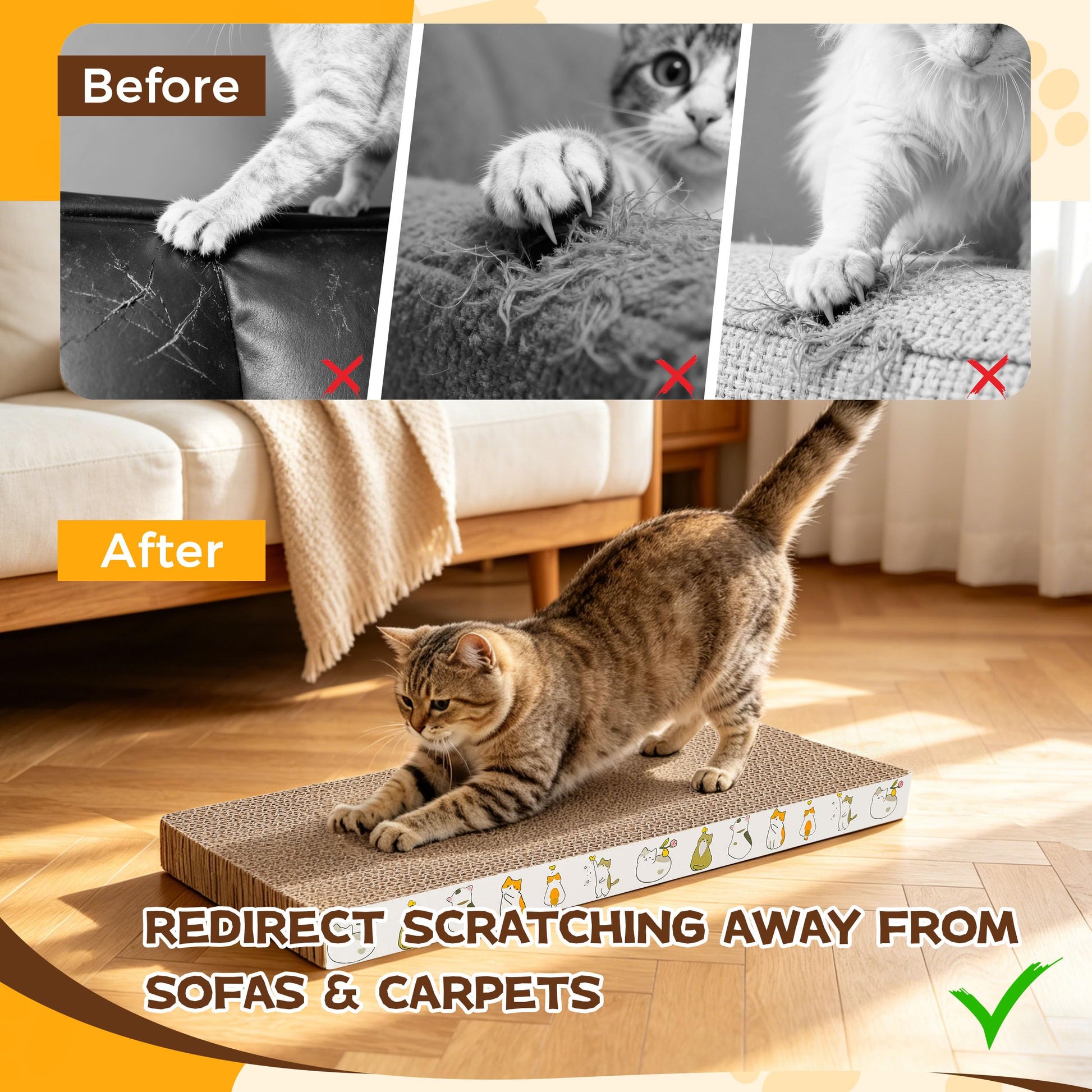 PatiencET Cardboard Cat Scratcher Pads, 4-Pack (2 Flat Pads