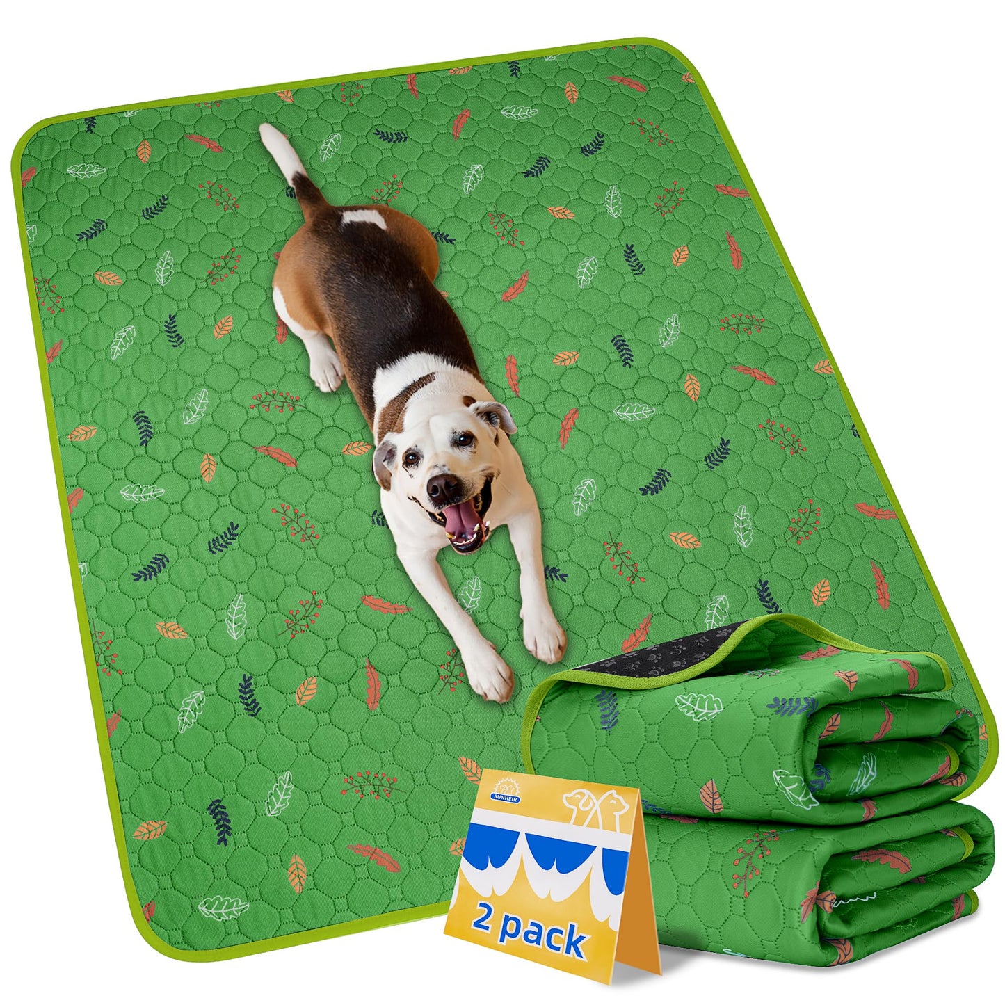 Sunheir Washable Pee Pads for Dogs 2-Pack Reusable Puppy Pads Crate