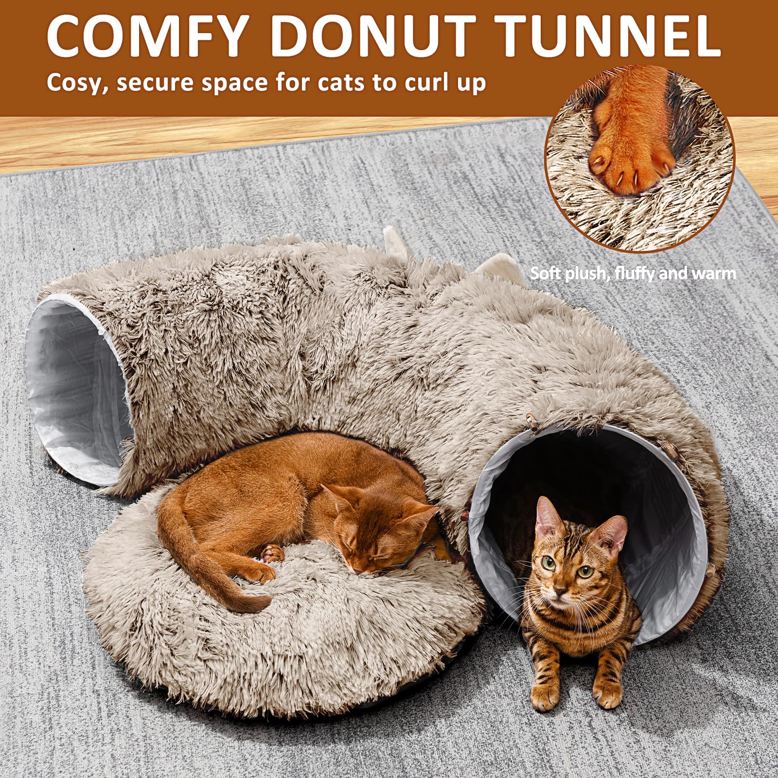 Cat Tunnel with Cat Bed for Indoor Cats, Soft Plush Peekaboo Cat Cave