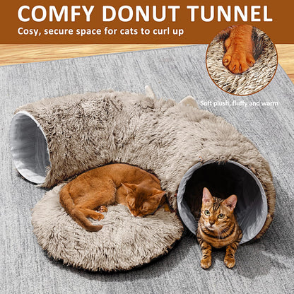 Cat Tunnel with Cat Bed for Indoor Cats, Soft Plush Peekaboo Cat Cave